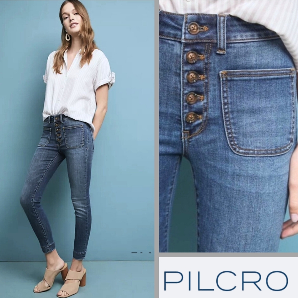 ANTHROPOLOGIE Pilcro Womens Button Fly High Rise Skinny Blue Jean Size 22W